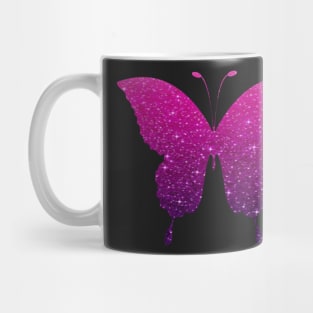 Magenta and Purple Ombre Faux Glitter Butterfly Mug